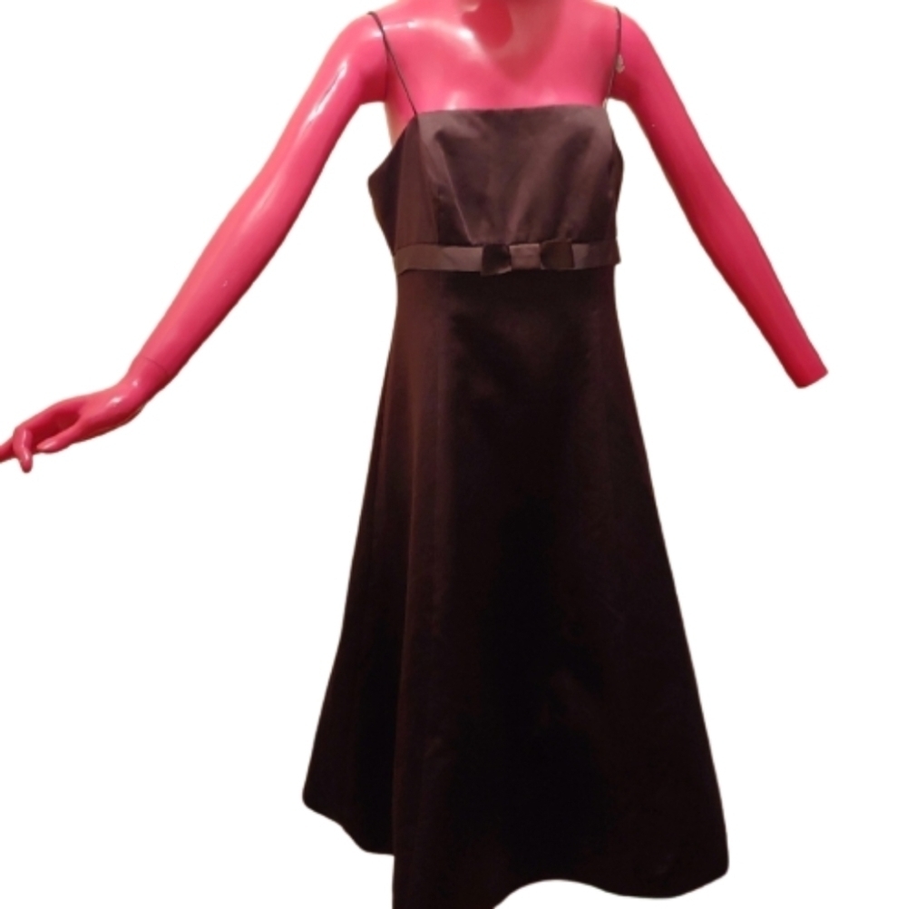 Davids Bridal Brown Truffle Midi Spaghetti Strap Dress Size Women's 12 NEW